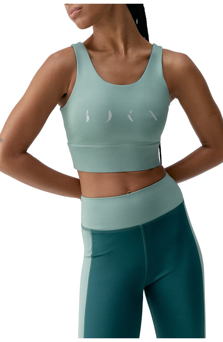 Born Living Yoga Maiko Medium Support Performance Sport Top, Alternate, color, Iceberg Green/Deep Green