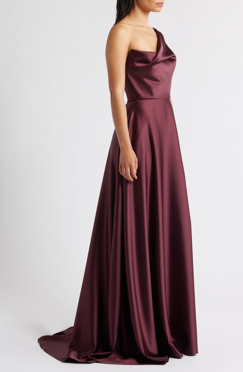 Amsale One-Shoulder Satin Gown, Alternate, color, Ruby