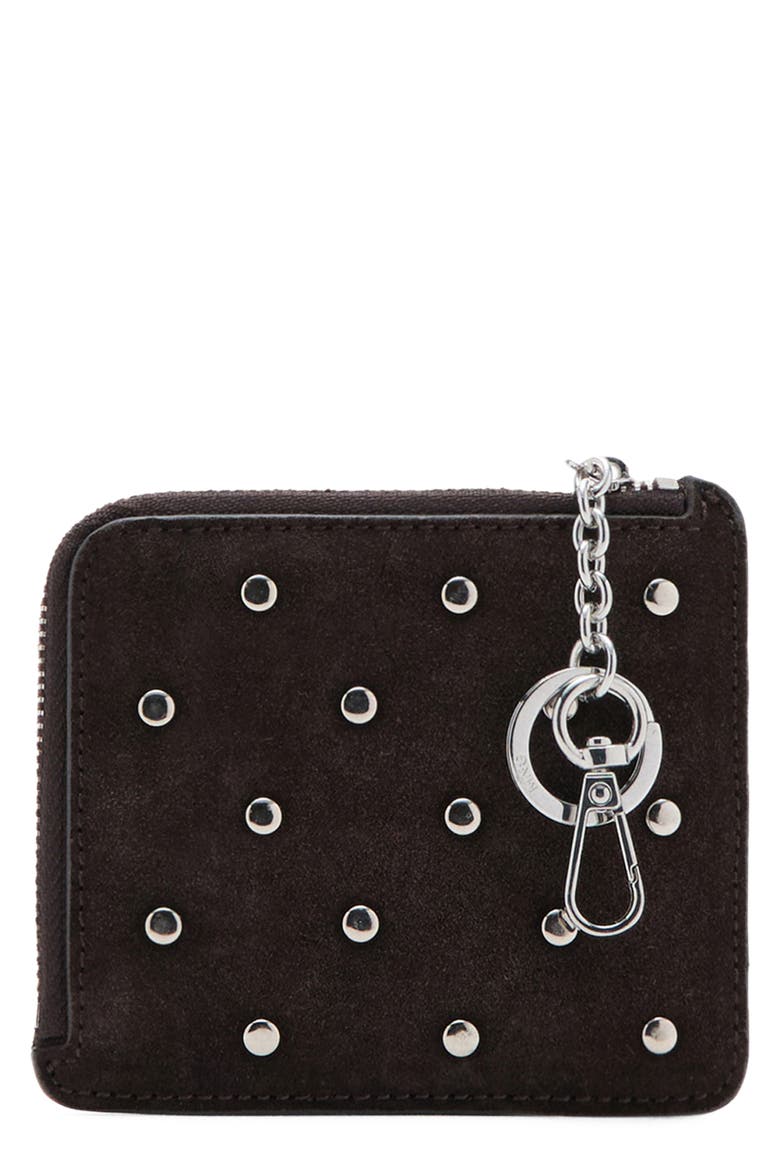 Studded Suede Card Case, Main, color, CHOCOLATE