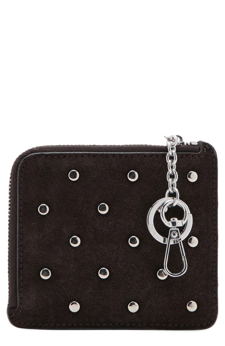 MANGO Studded Suede Card Case, Main, color, Chocolate
