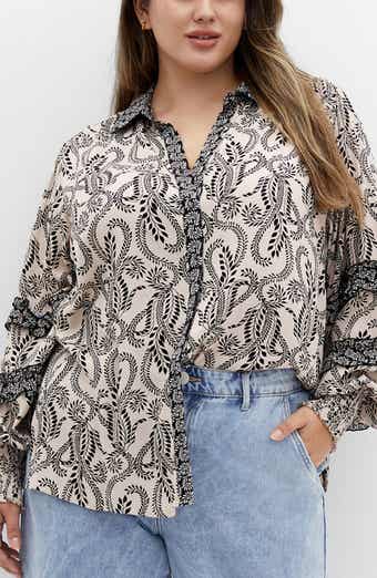 Lylah Mixed Print Long Sleeve Button-Up Shirt