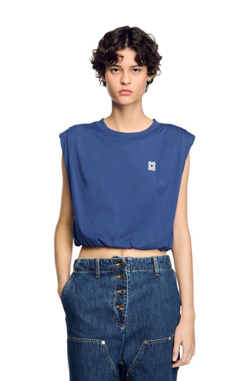 Shop Sandro Short Draped T-shirt In Navy Blue