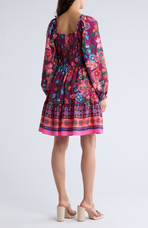 Eliza J Floral Long Sleeve Fit & Flare Dress In Purple