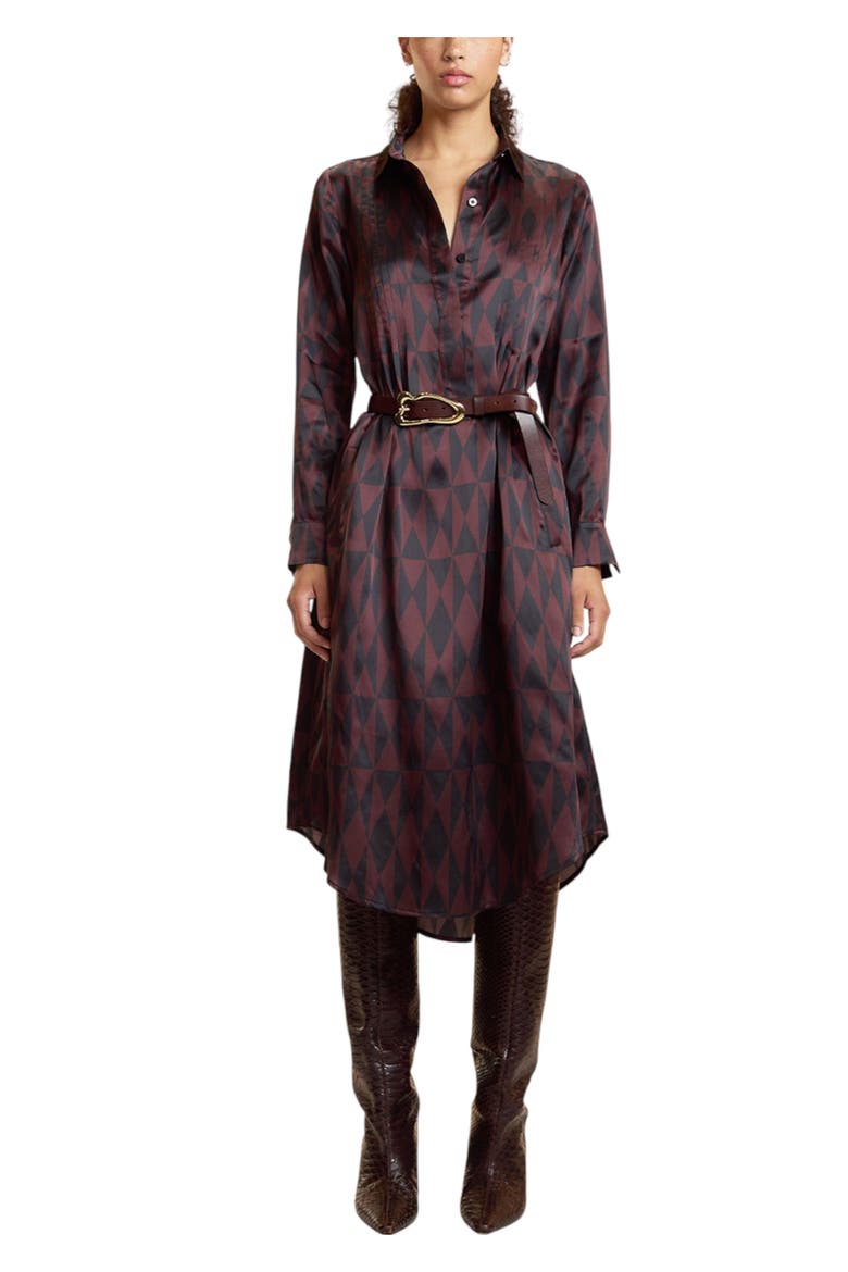 Pintuck Silk Charmeuse Shirt Dress, Alternate, color, Black/Burgundy