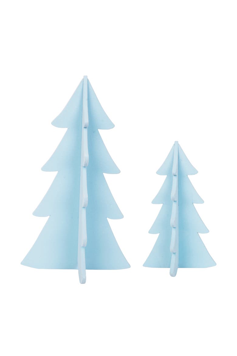 Flocked Sky blue Tree Figurine Set of 2, Main, color, Blue
