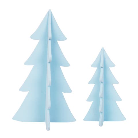Flocked Sky blue Tree Figurine Set of 2