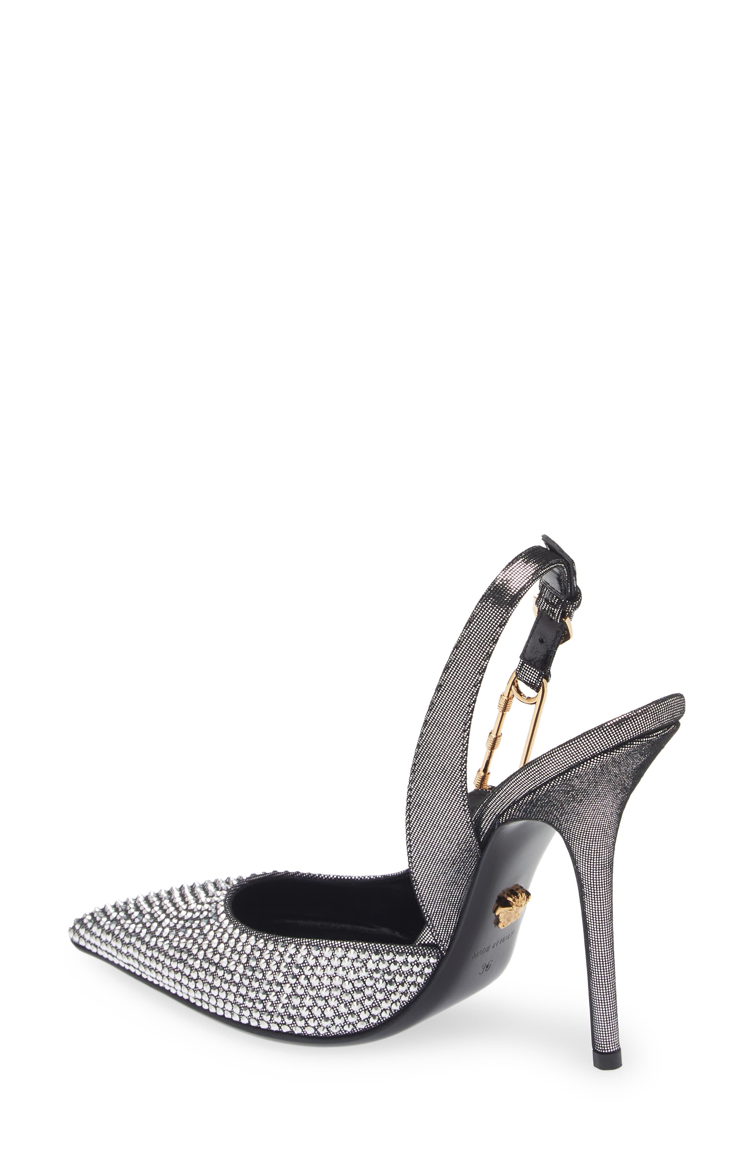 Versace Safety Pin Crystal Slingback Pump, Alternate, color, 