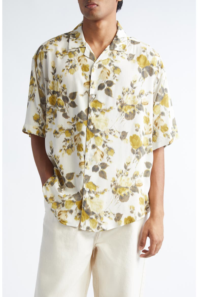 Floral Print Camp Shirt, Main, color, ANIS/ IVOIRE