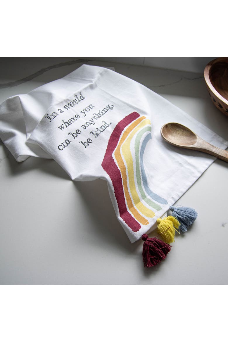 Be Kind Rainbow Multi Cotton Tea Towel, Alternate, color, Red