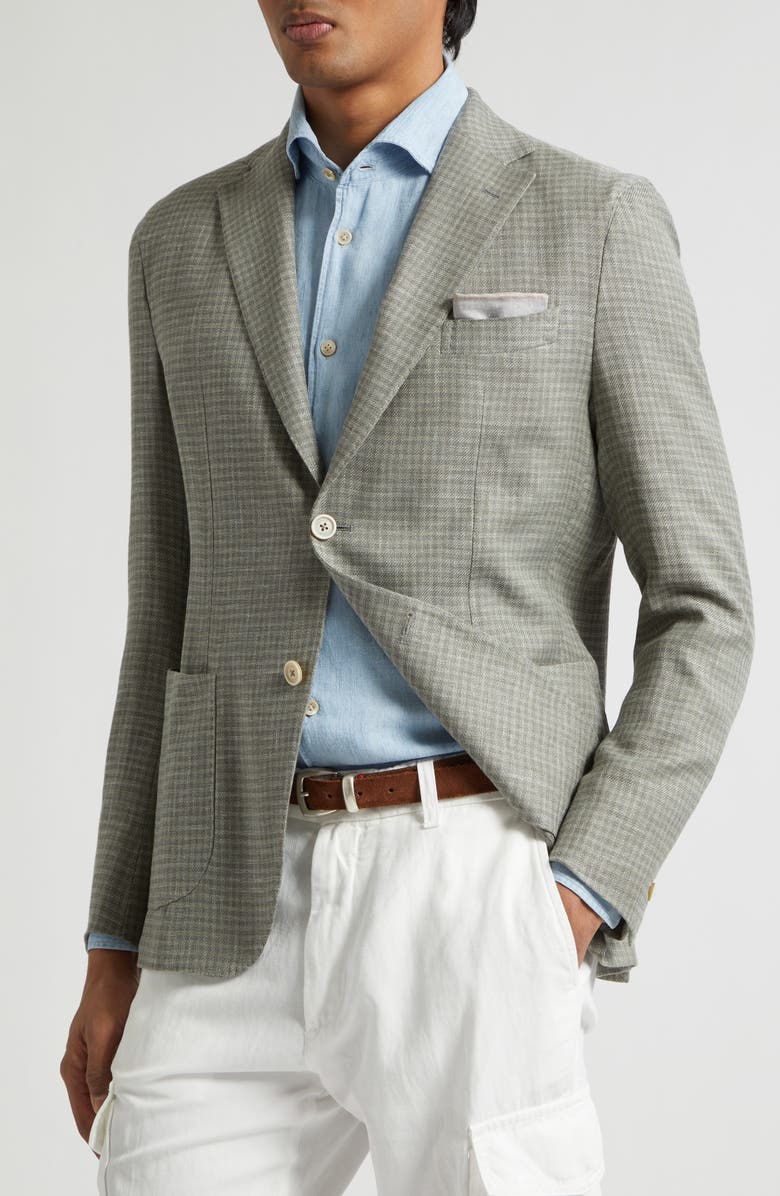 Eleventy Check Linen & Wool Blend Sport Coat, Alternate, color, 07 Military Green