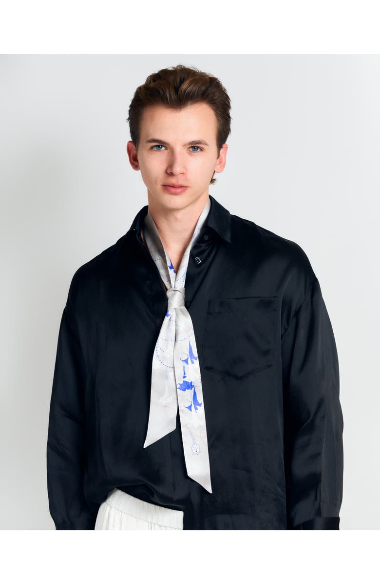 Lost Pattern "Datura" Silk Skinny Scarf, Alternate, color, Silver Grey