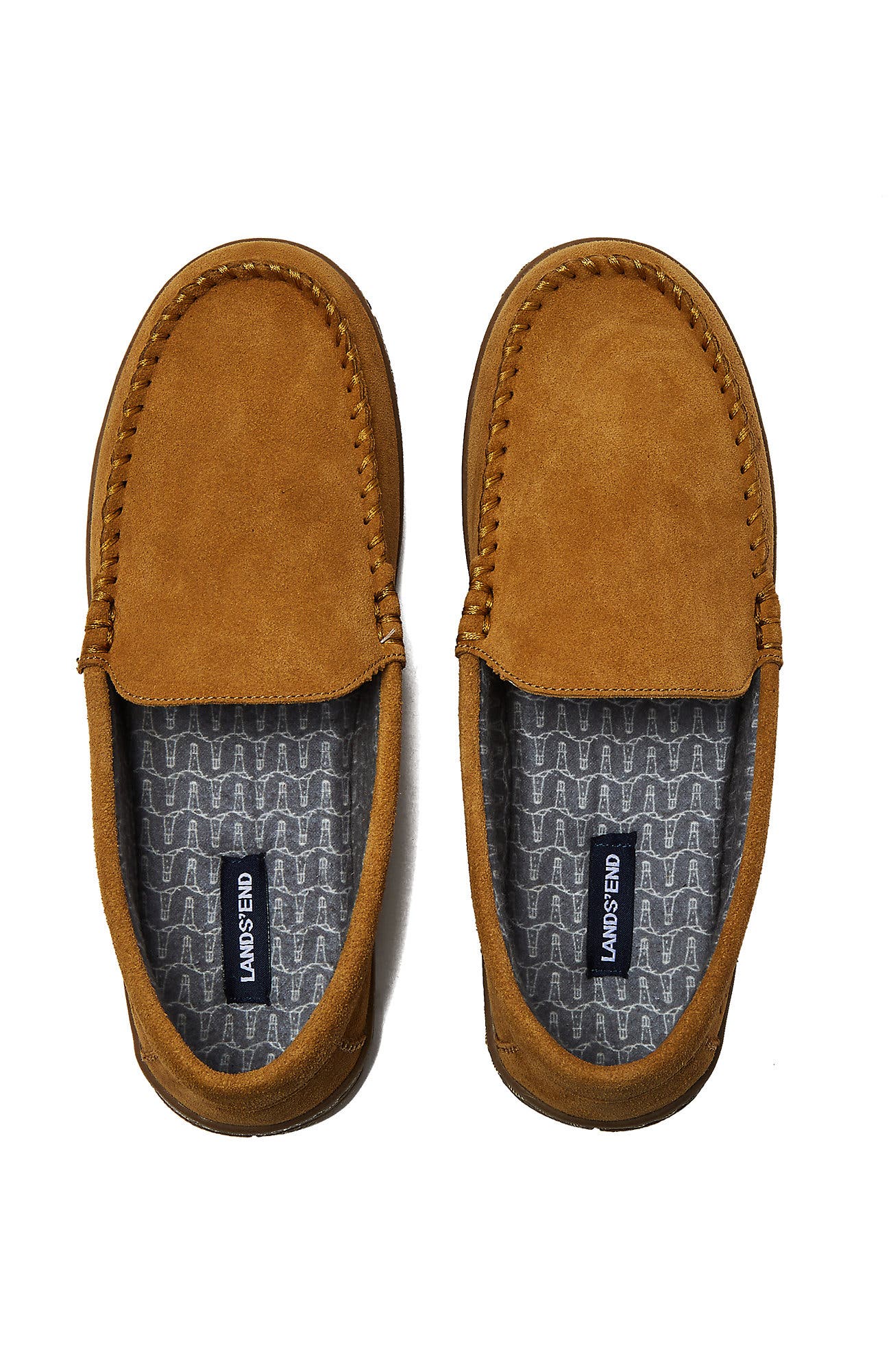 Flannel Lined Suede Slip On Moccasin Slippers, Alternate, color, English Tan Suede