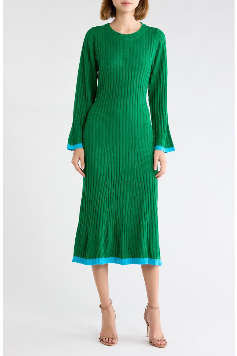 Kamala Long Sleeve Rib Knit Midi Dress, Main, color, KELLY-GREEN