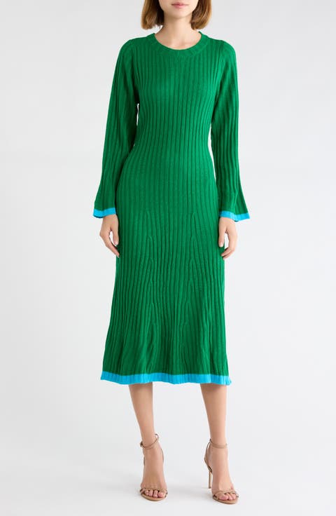 Kamala Long Sleeve Rib Knit Midi Dress