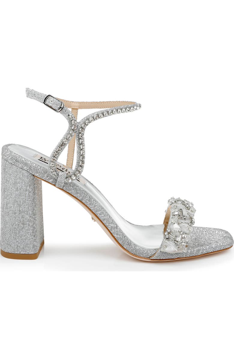 BADGLEY MISCHKA Tanisha Crystal Ankle Strap Sandal, Alternate, color, Silv Textl