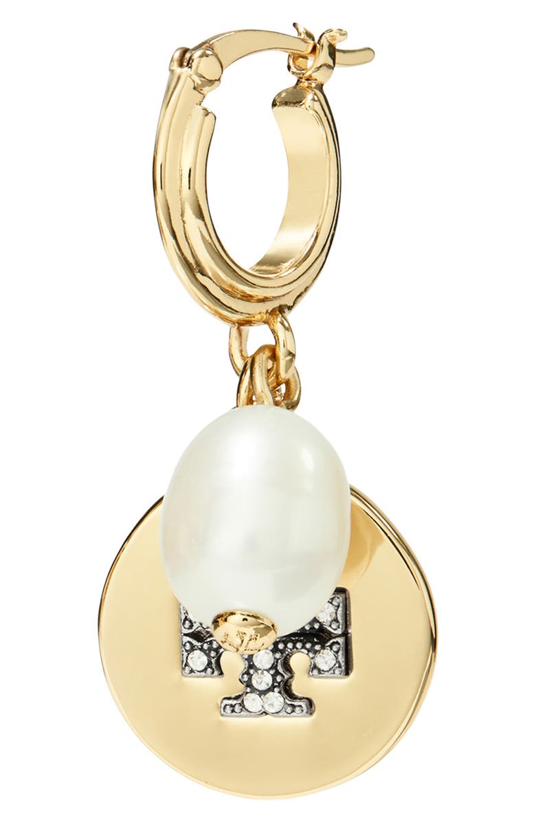 Tory Burch Mismatched Imitation Pearl Hoop Earrings, Alternate, color,