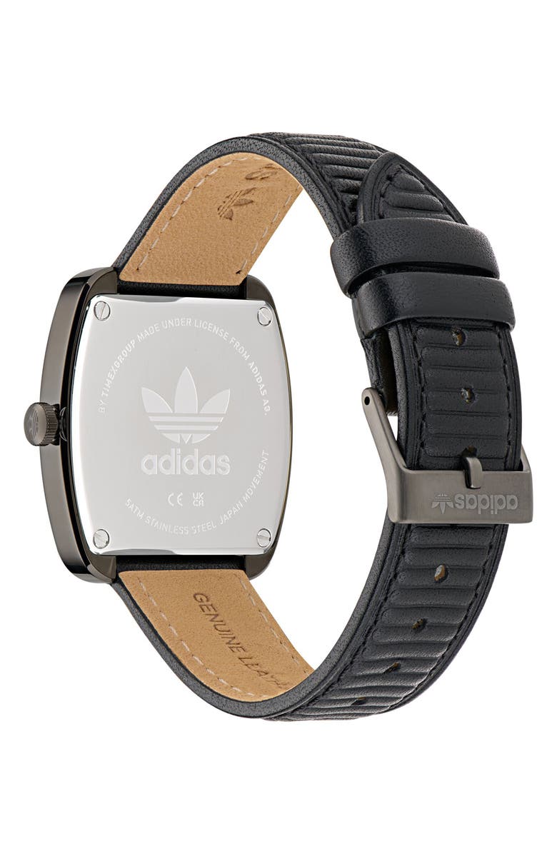 adidas Retro Wave One Leather Strap Watch, 37mm, Alternate, color, Black