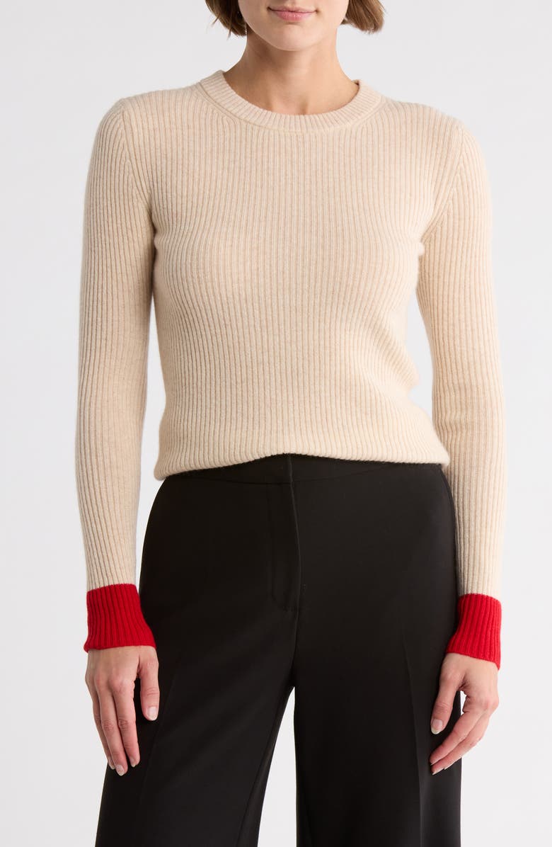 Magaschoni Cashmere Rib Sweater, Main, color, Creamy Heather / Rose Romance