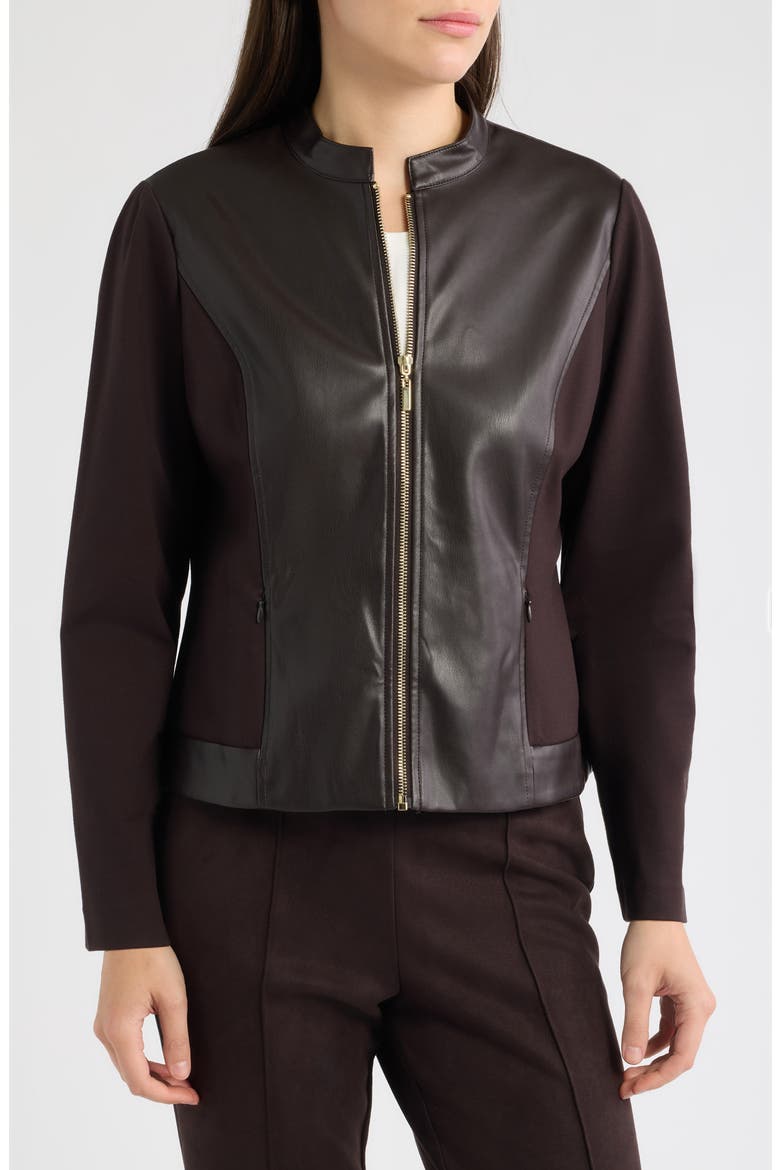 Faux Leather Mixed Media Jacket, Alternate, color, DEEP MAHOGANY