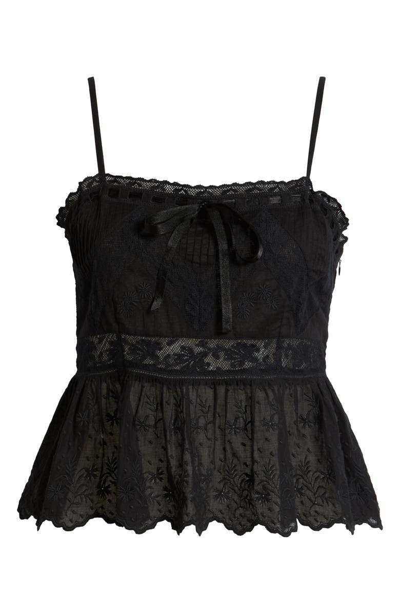 LoveShackFancy Rowina Lace Ruffle Hem Camisole, Alternate, color, Black