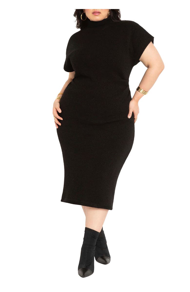 ELOQUII Short Sleeve Sweater Dress, Main, color, Black Onyx