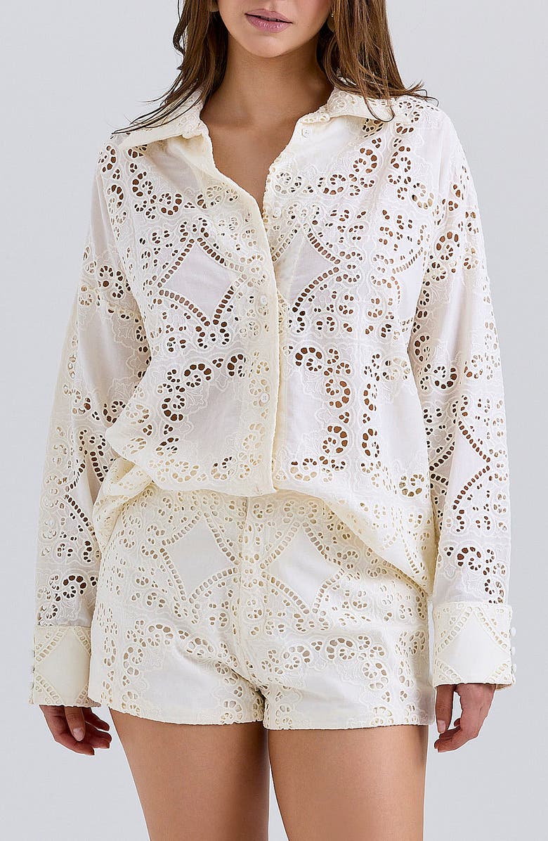 HOUSE OF CB Eman Broderie Anglaise Cotton Shorts, Main, color, White