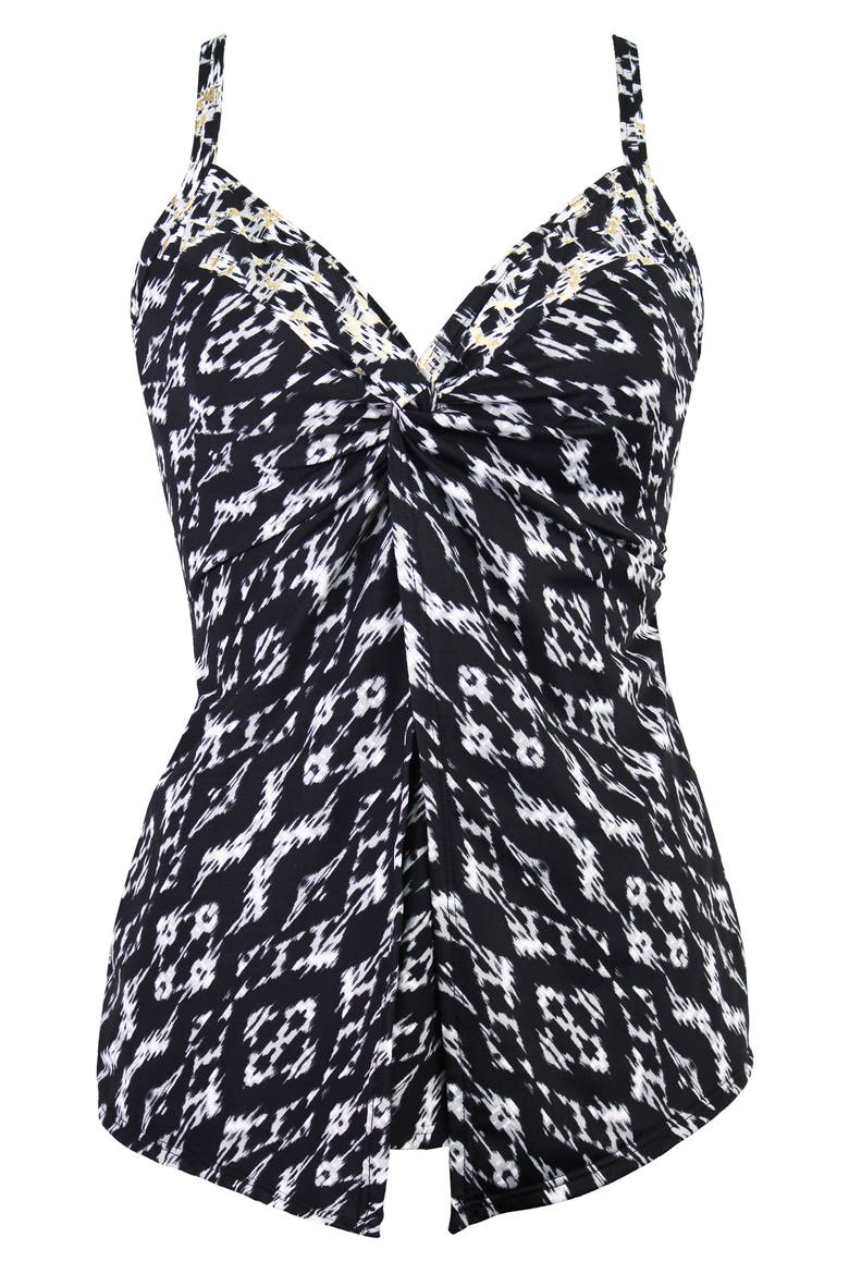 Labyrinth Love Knot Underwire Tankini Swim Top, Alternate, color, BLACK/WHITE