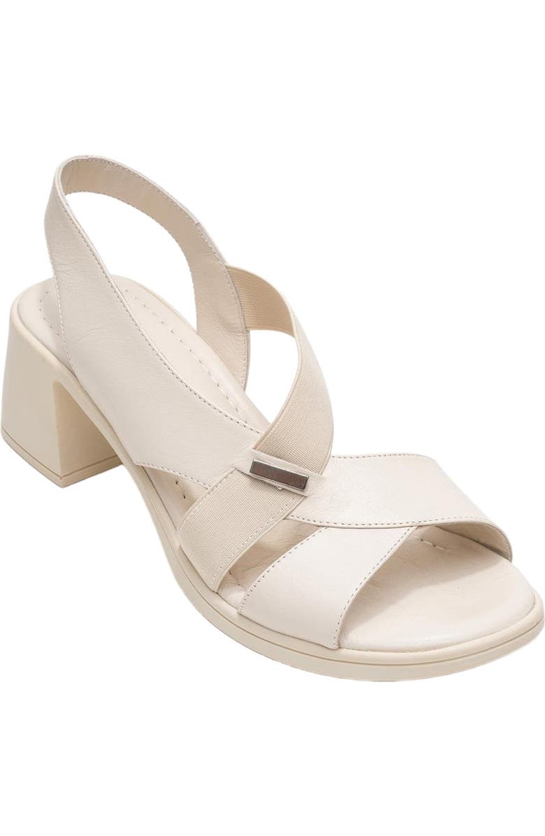 Forever & Always Shoes Crina Elasticated Leather Chunky Heel Sandal, Alternate, color, Beige Leather