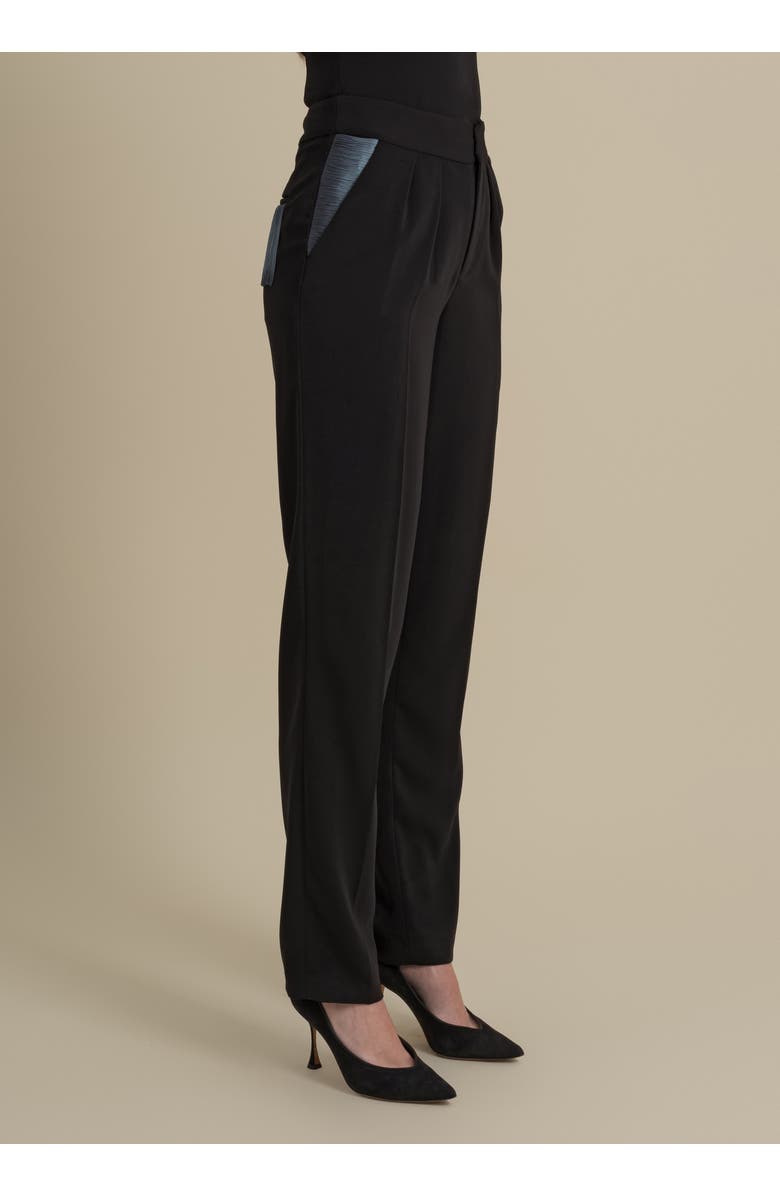 Contessa Mills Medusa Fringe Loose-Fit Double-Pleat Stretch Crepe Trousers, Alternate, color, Blue Smoke