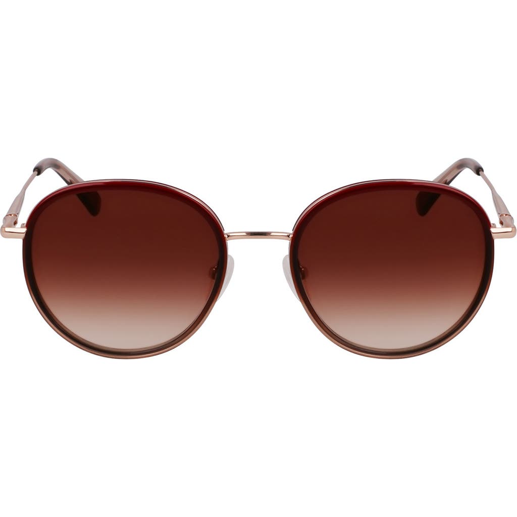 Longchamp Roseau 52mm Gradient Round Sunglasses In Rose Gold/gradient Burgundy