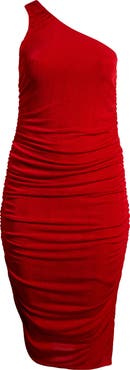 24seven Comfort Apparel One-Shoulder Asymmetric Body-Con Midi Dress