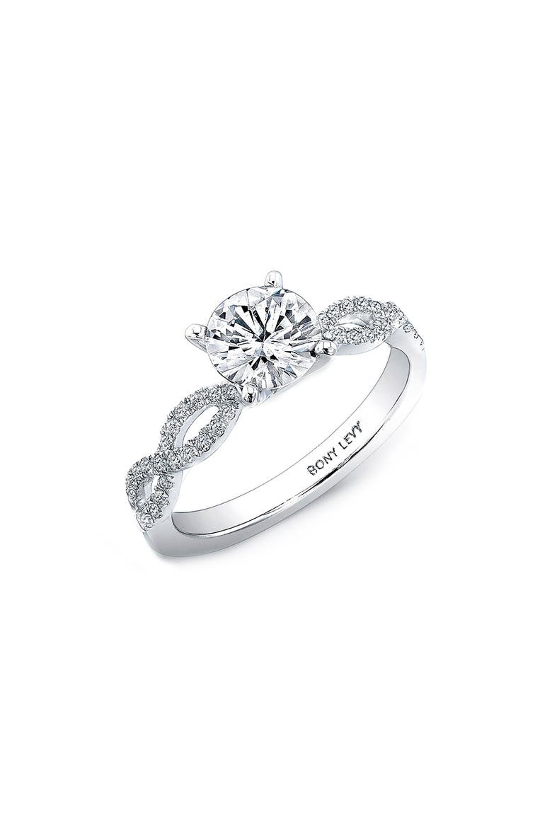 Twist Pavé Round Engagement Ring Setting   (Nordstrom Exclusive), Main, color, WHITE GOLD