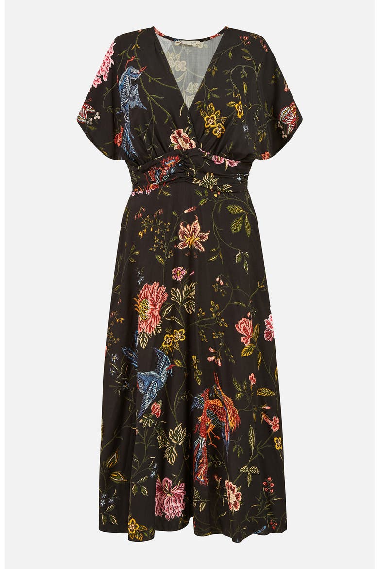 Short Sleeve V-Neck Ruched Midi Dress, Alternate, color, Black