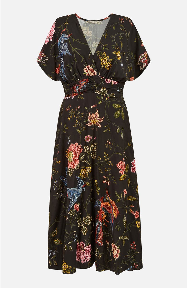 Yumi Short Sleeve V-Neck Ruched Midi Dress, Alternate, color, Black