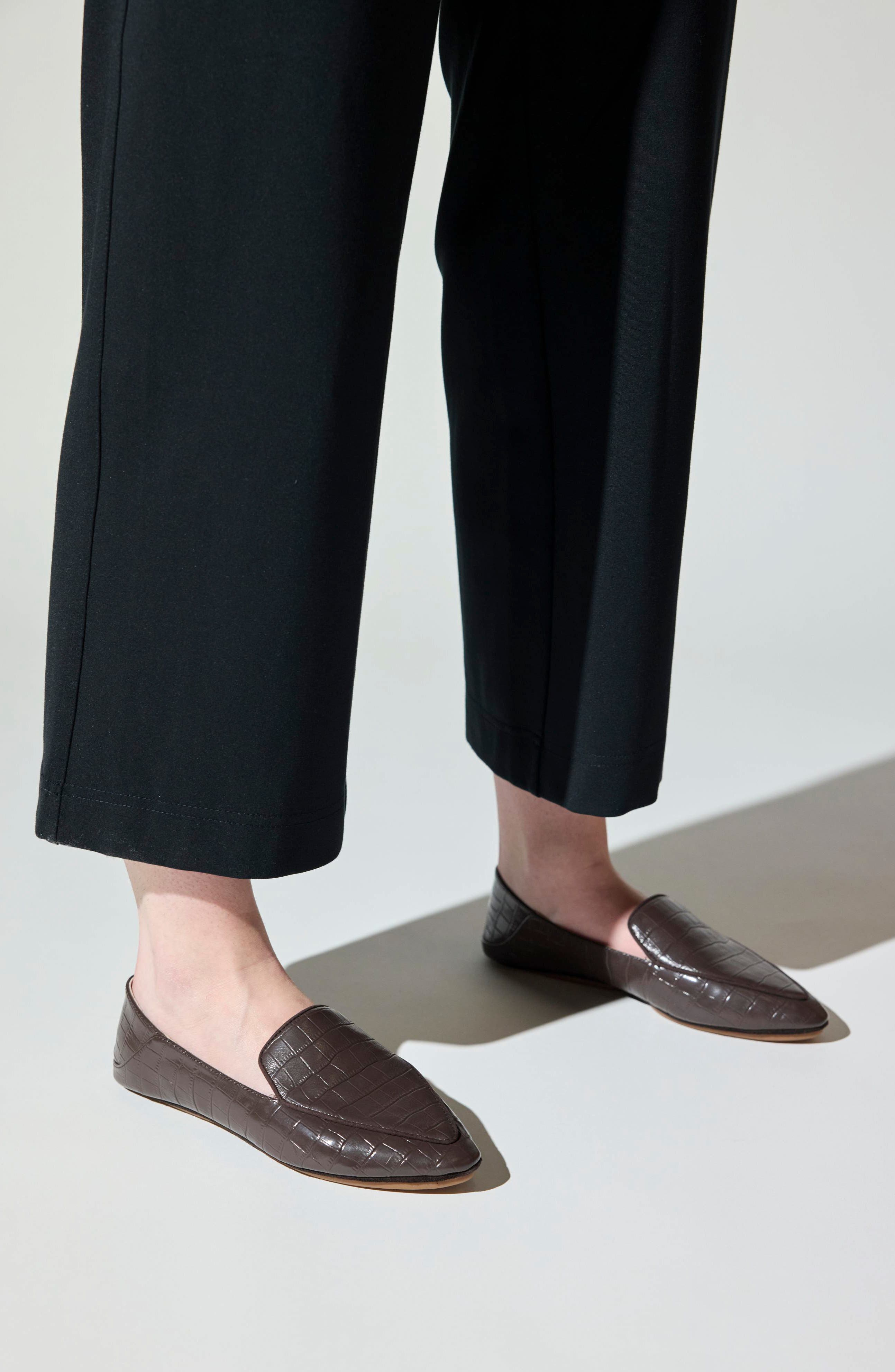 Vivina Croc Embossed Leather Loafer, Alternate, color, CHOCOLATE