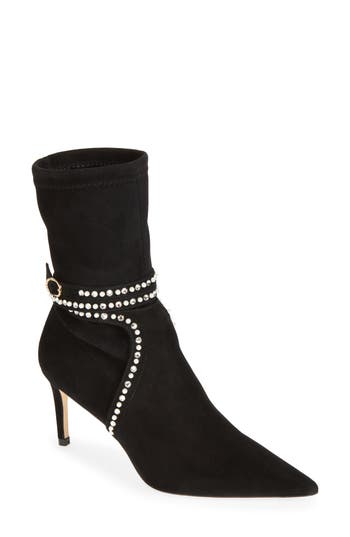 Stuart Weitzman Shine 75 Pointed Toe Bootie In Black