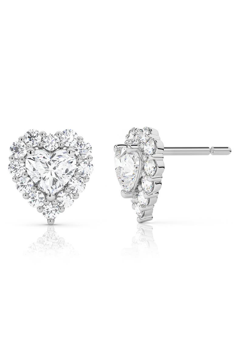 1.30Ct Heart Shape Diamond Halo Studs or Gold Lab Grown, Alternate, color, 10k White Gold