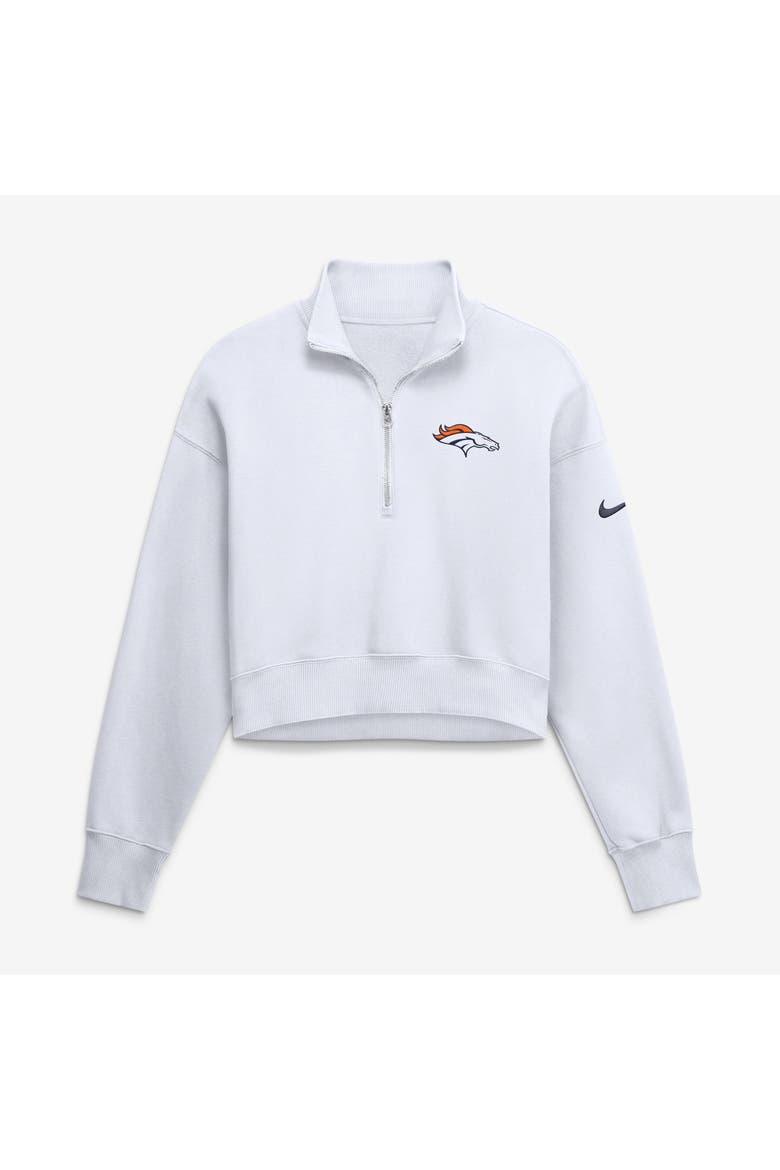 Women's Nike White Denver Broncos Oversized Phoenix Fleece Cropped Quarter-Zip Sweatshirt, Main, color, White