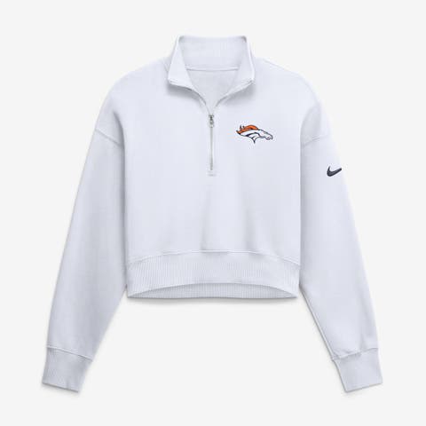 Women's Nike White Denver Broncos Oversized Phoenix Fleece Cropped Quarter-Zip Sweatshirt