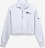 Nike Women's Nike White Denver Broncos Oversized Phoenix Fleece Cropped Quarter-Zip Sweatshirt