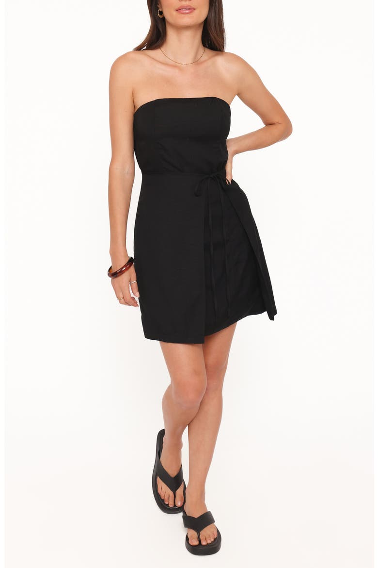 Karmen Strapless Faux Wrap Minidress, Main, color, BLACK