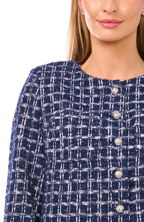 Cece Lady Metallic Tweed Cardigan In Blue