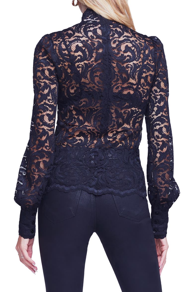Sheer Lace Bishop Sleeve Blouse, Alternate, color, BLACK