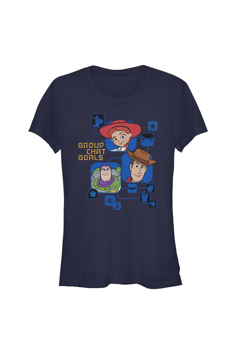 Junior's Toy Story 5 Group Chat Goals  Graphic T-Shirt, Main, color, Navy Blue