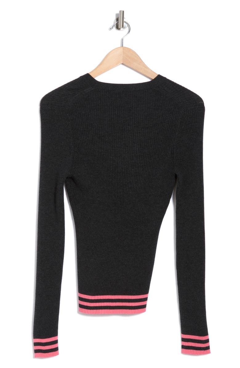 Theory Regal Stripe Tipped Wool Cardigan, Alternate, color, New Pestle/ Bright Pink