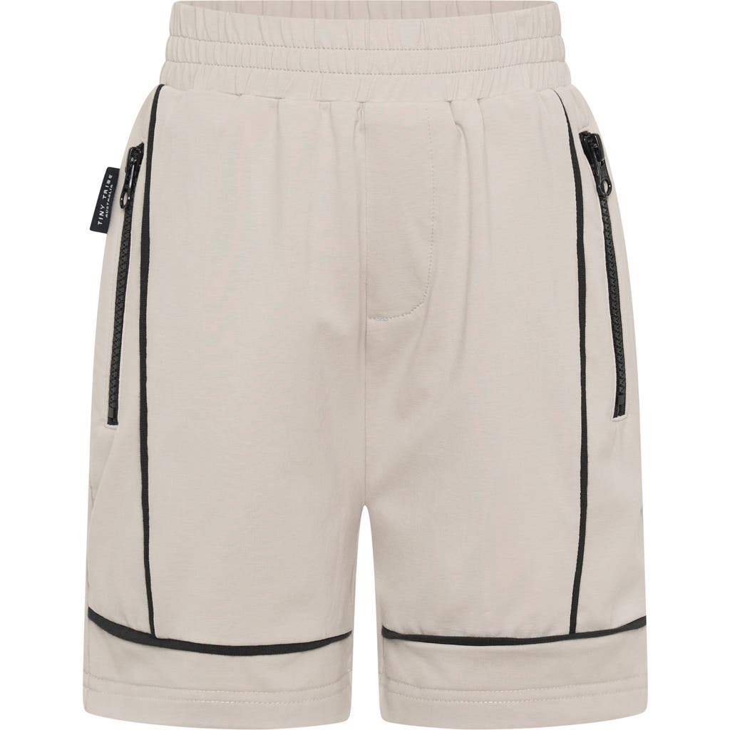 Tiny Tribe Kids' Piped Cotton Shorts In Neutral