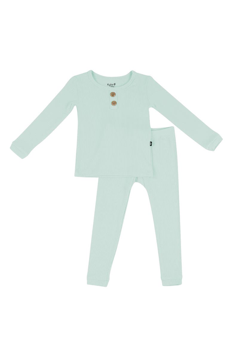 Kyte BABY Kids' Rib Henley Fitted Two-Piece Pajamas, Main, color, Sage