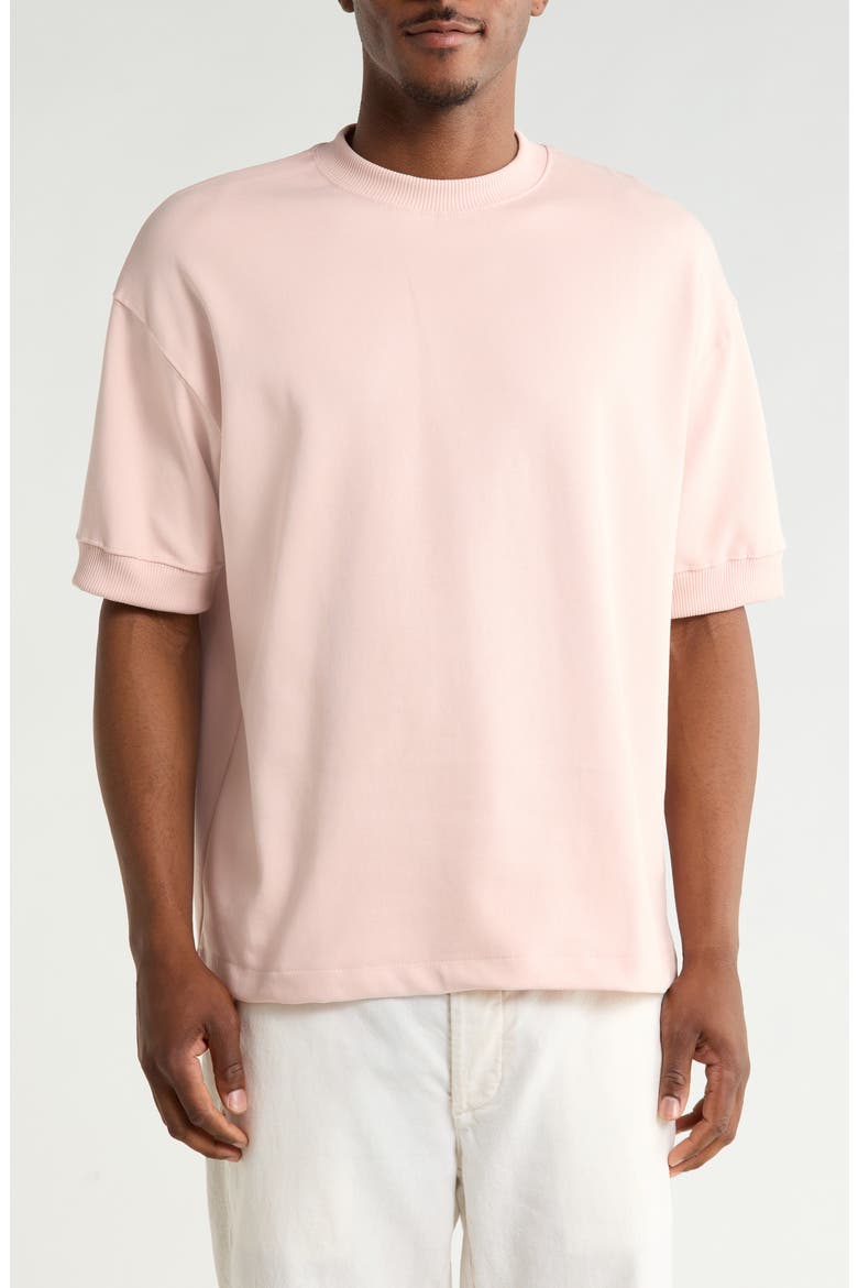 Textured Microstripe Cotton Blend T-Shirt, Main, color, CORAL