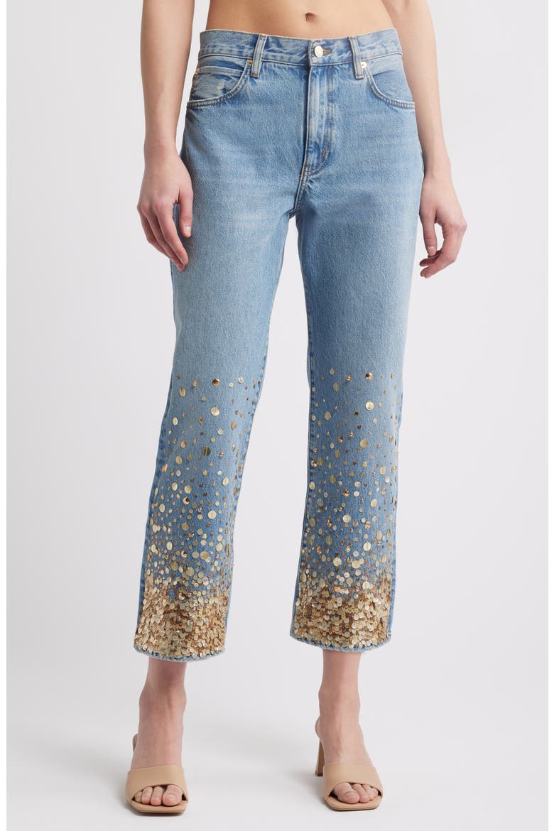 The Atelier Champagne Ankle Straight Leg Jeans, Main, color, GOLD EMBELLISHED