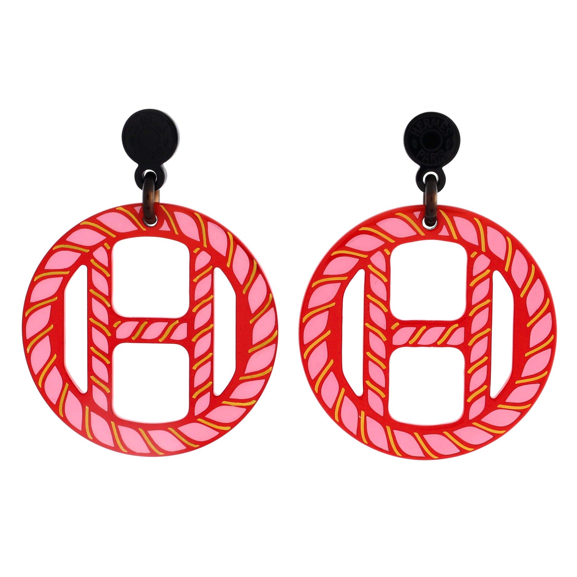 H Equipe Nautique Earrings Metal and Lacquered Horn, Main, color, Red